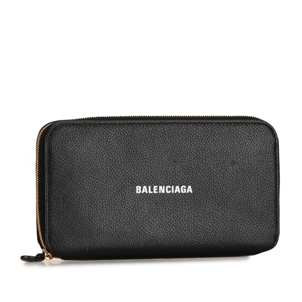 Balenciaga leather around black wallet logo long zip